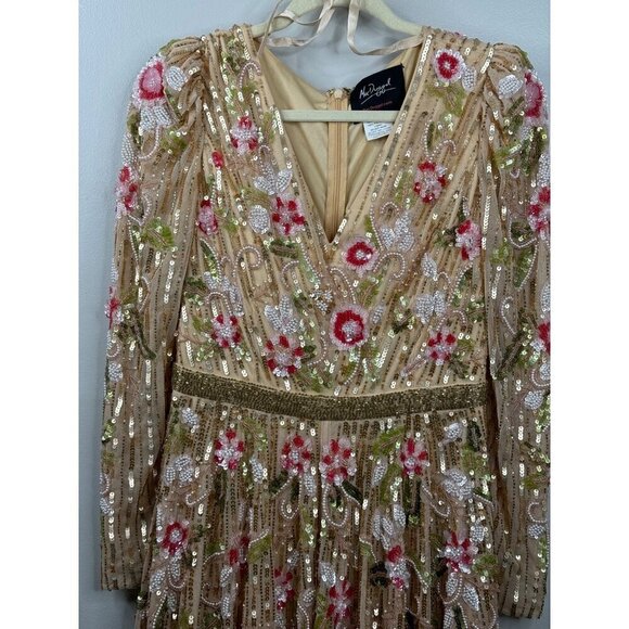 Mac Duggal 5415 Floral Tea Length Dress Sequin Beadwork Long Sleeve Size 8 NWT - Picture 5 of 13